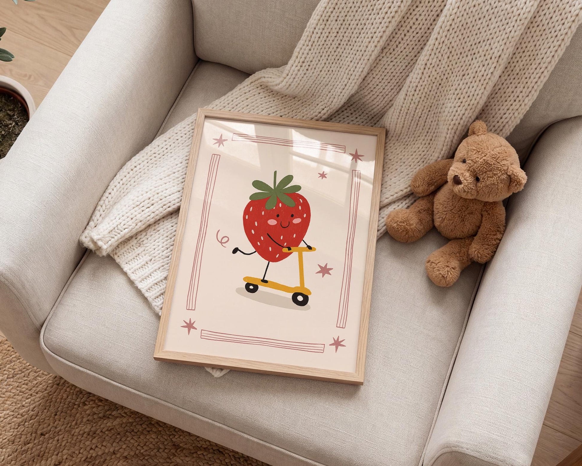 Strawberry Print Fruit Theme Nursery Wall Art Kids Room Poster Playroom Decor (MR125)