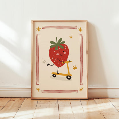 Strawberry Print Fruit Theme Nursery Wall Art Kids Room Poster Playroom Decor (MR125)
