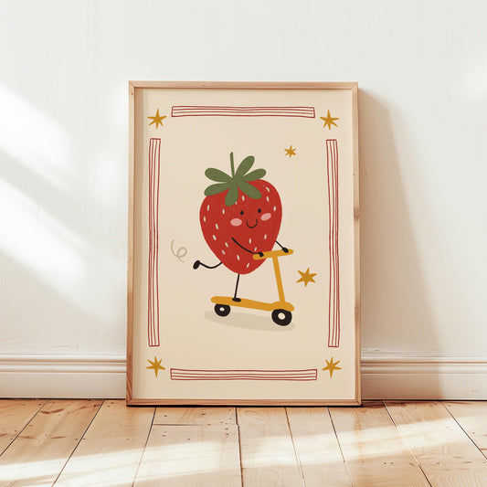 Strawberry Print Fruit Theme Nursery Wall Art Kids Room Poster Playroom Decor (MR125)