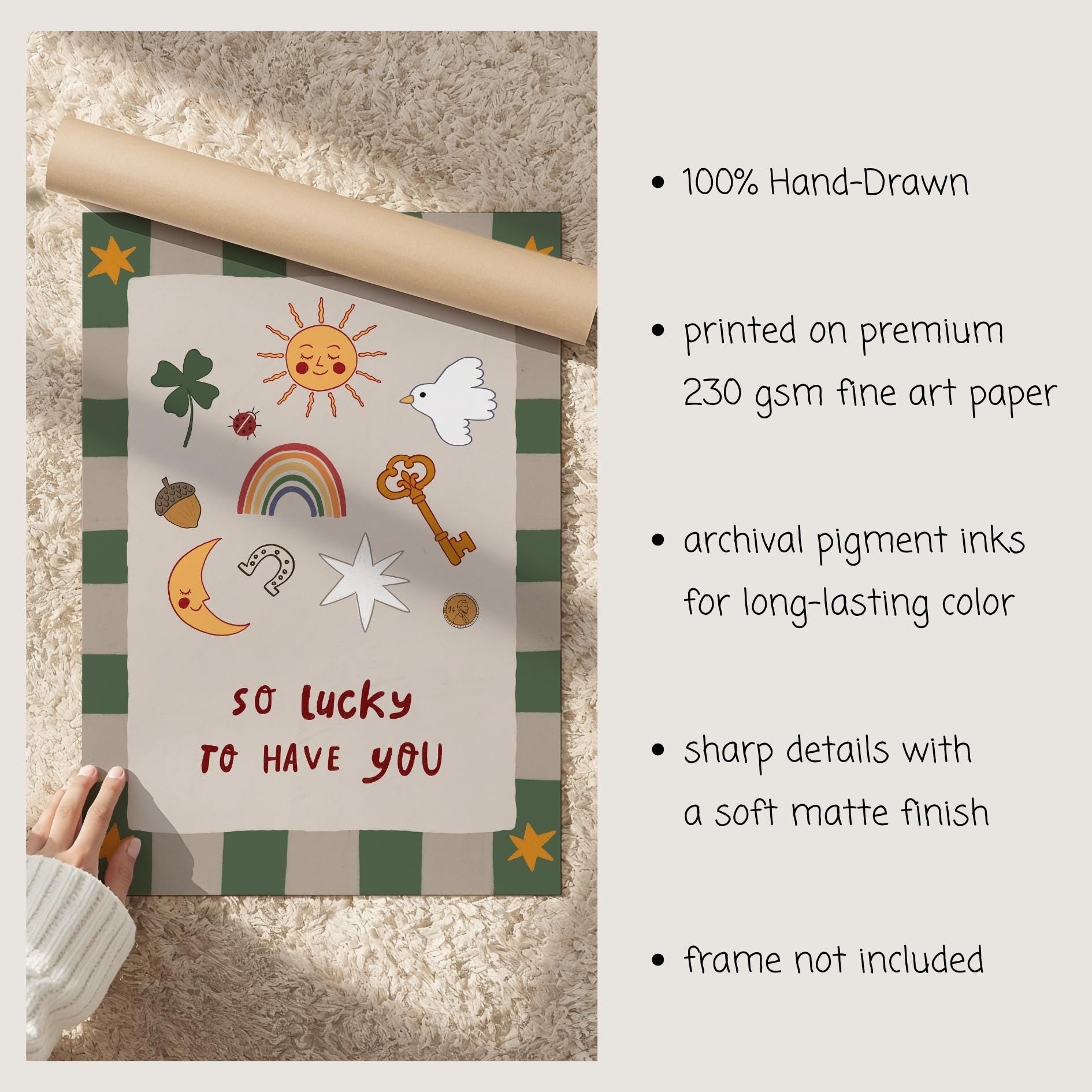 Lucky to Have You Print Nursery Wall Art Kids Room Art Playroom Decor MR126