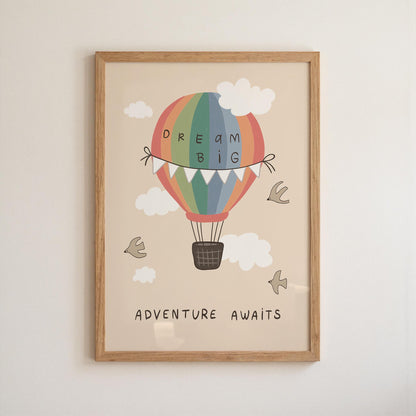 Hot Air Balloon Nursery Print Dream Big Wall Art Kids Room Playroom Decor (MR133)