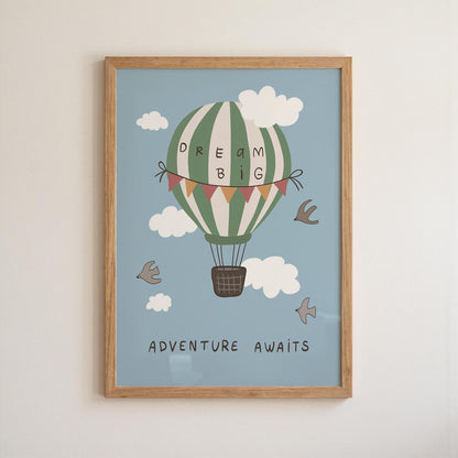 Hot Air Balloon Nursery Print Dream Big Wall Art Kids Room Playroom Decor (MR133)
