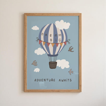 Hot Air Balloon Nursery Print Dream Big Wall Art Kids Room Playroom Decor (MR133)