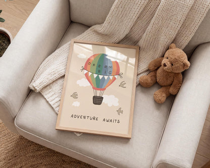 Hot Air Balloon Nursery Print Dream Big Wall Art Kids Room Playroom Decor (MR133)