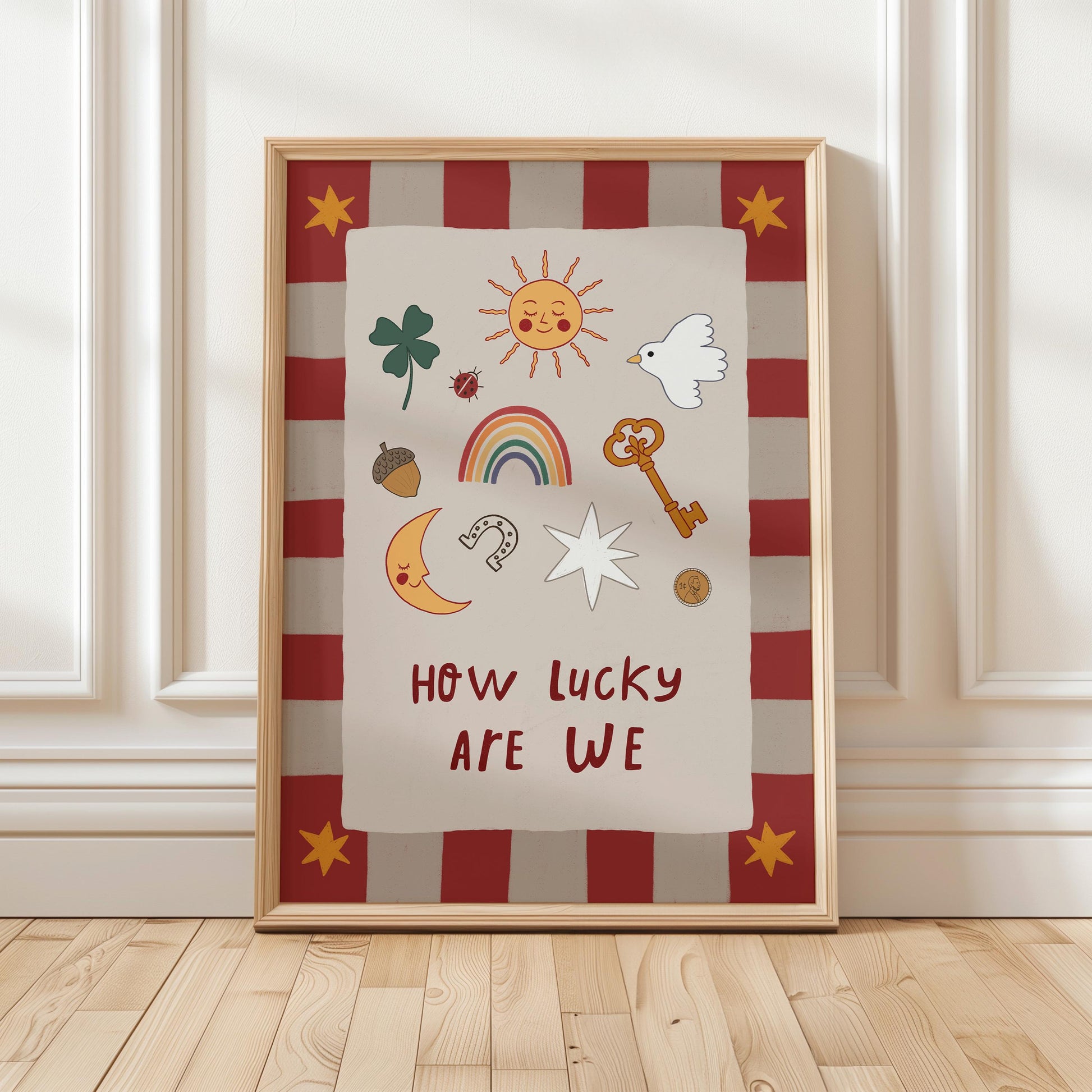 How Lucky Are We Print Nursery Wall Art Playroom Decor Kids Room Art (MR127)
