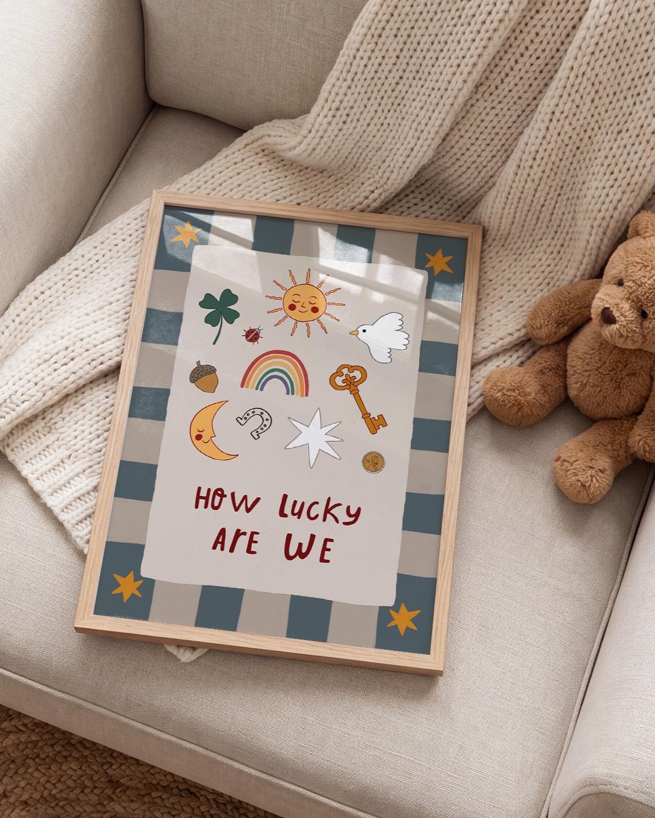 How Lucky Are We Print Nursery Wall Art Playroom Decor Kids Room Art (MR127)