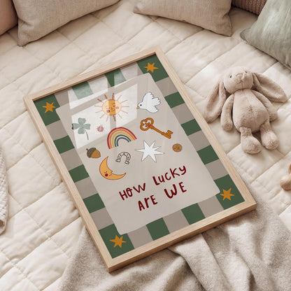 How Lucky Are We Print Nursery Wall Art Playroom Decor Kids Room Art (MR127)