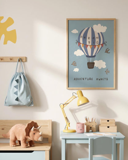 Hot Air Balloon Nursery Print Dream Big Wall Art Kids Room Playroom Decor (MR133)