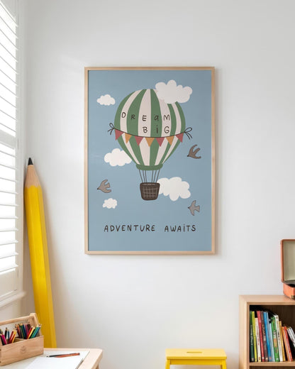 Hot Air Balloon Nursery Print Dream Big Wall Art Kids Room Playroom Decor (MR133)