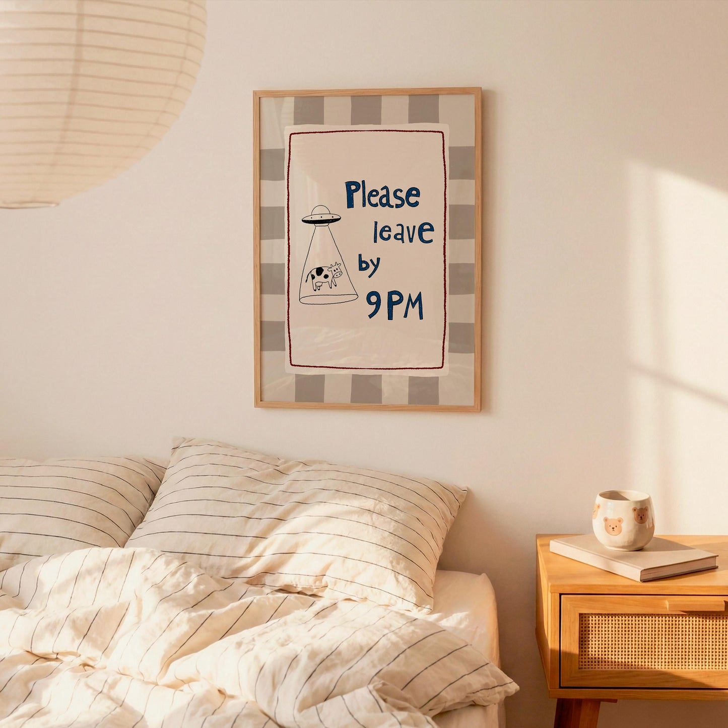 Please Leave by 9PM Wall Art, Funny Alien Cow Print, Introvert Home Decor (MR129)