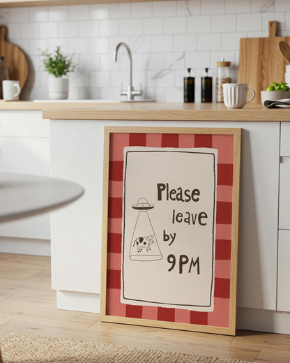 Please Leave by 9PM Wall Art, Funny Alien Cow Print, Introvert Home Decor (MR129)