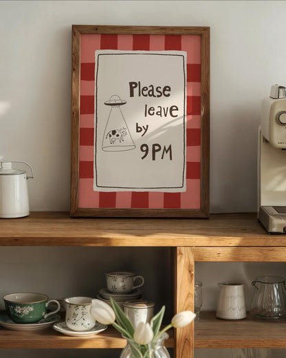 Please Leave by 9PM Wall Art, Funny Alien Cow Print, Introvert Home Decor (MR129)