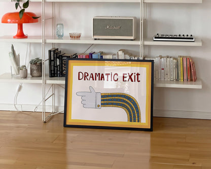 Dramatic Exit Poster, Retro Print, Funny Exit Sign Wall Art Left Right, Unframed MR75