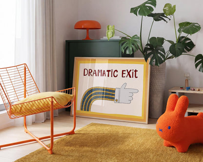 Dramatic Exit Poster, Retro Print, Funny Exit Sign Wall Art Left Right, Unframed MR75
