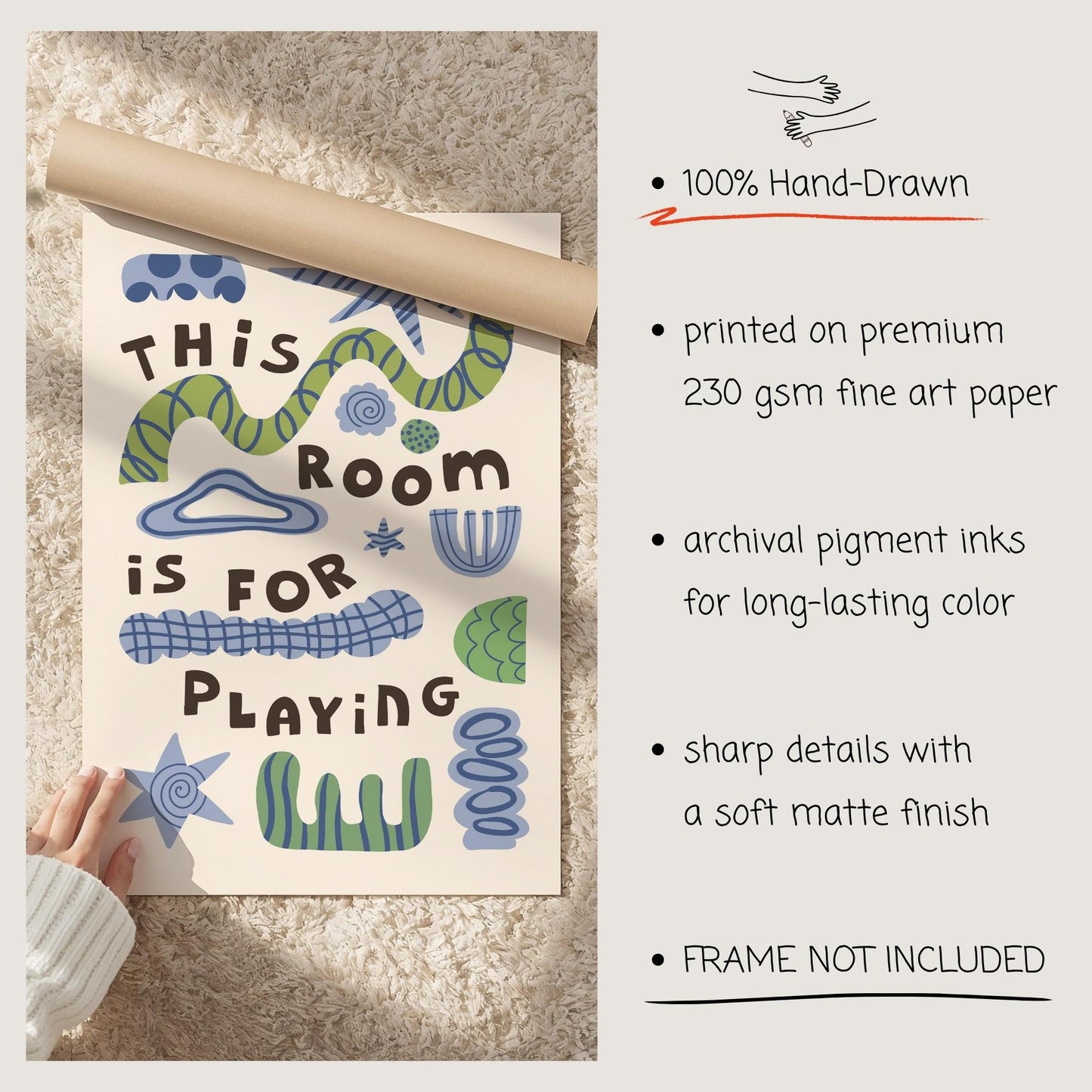 This Room Is For Playing, Playroom Wall Art, Kids Poster, Nursery Decor (MR134)