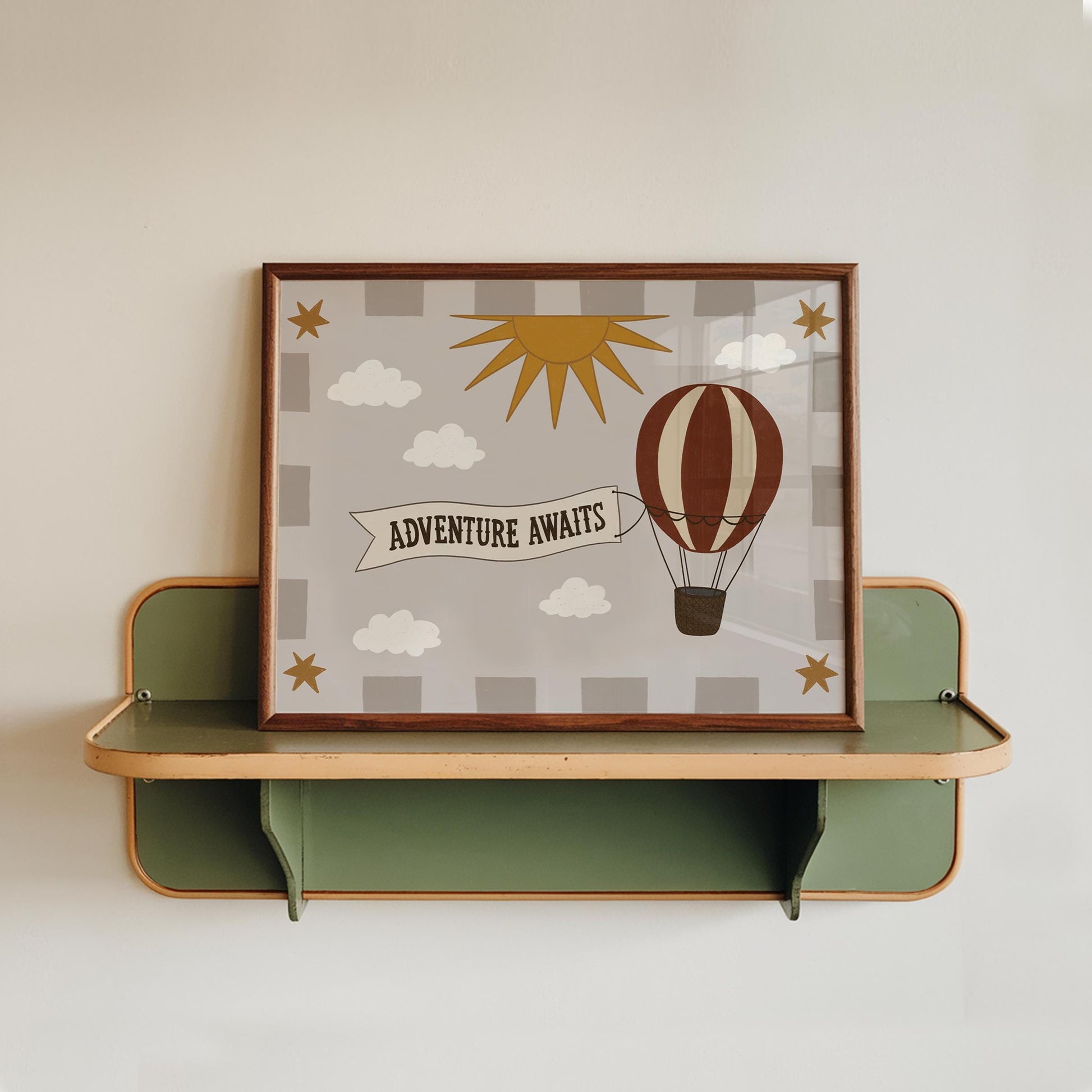 Hot Air Balloon Nursery Print, Whimsical Kids Wall Art, Adventure Awaits, Unframed (MR130)