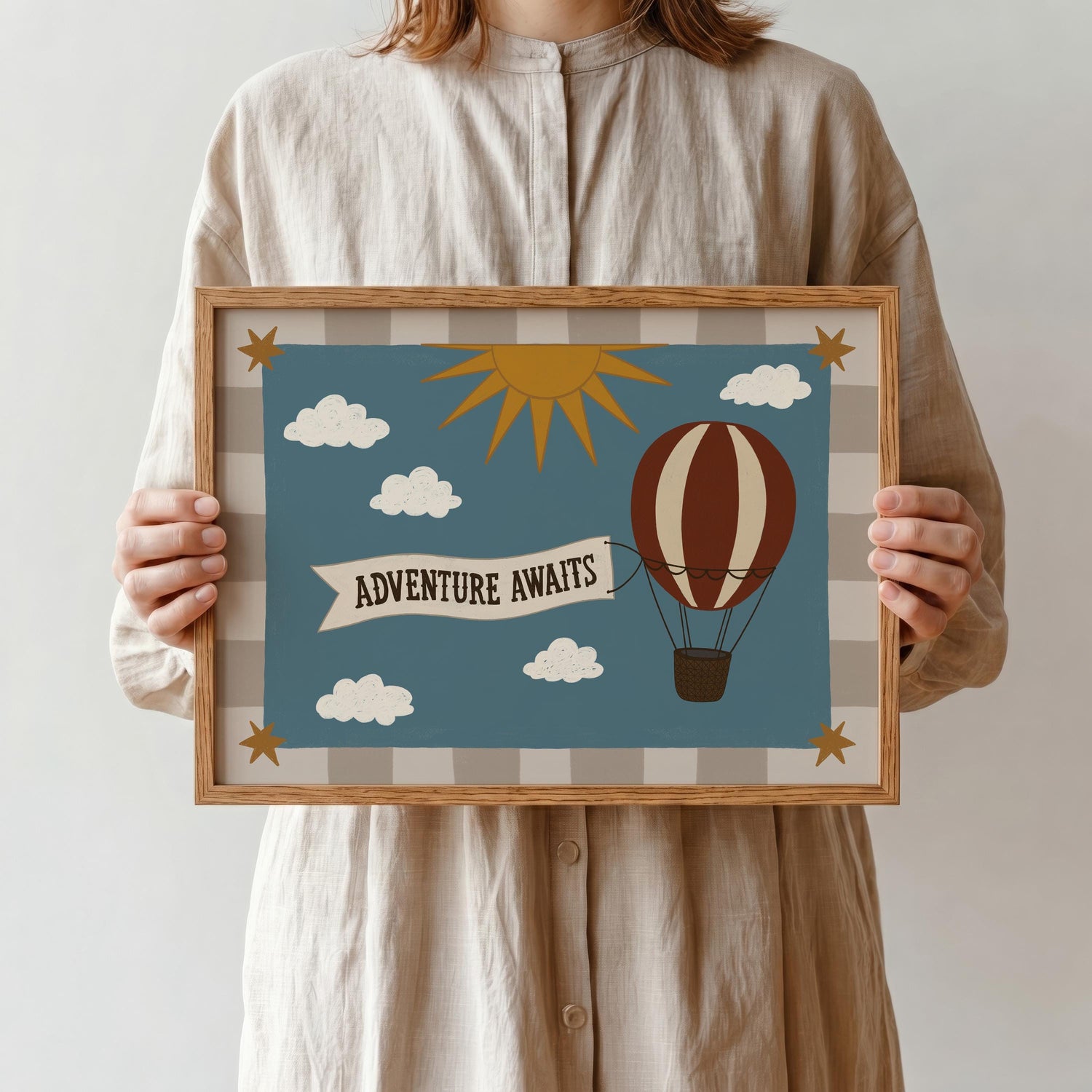 Hot Air Balloon Nursery Print, Whimsical Kids Wall Art, Adventure Awaits, Unframed (MR130)