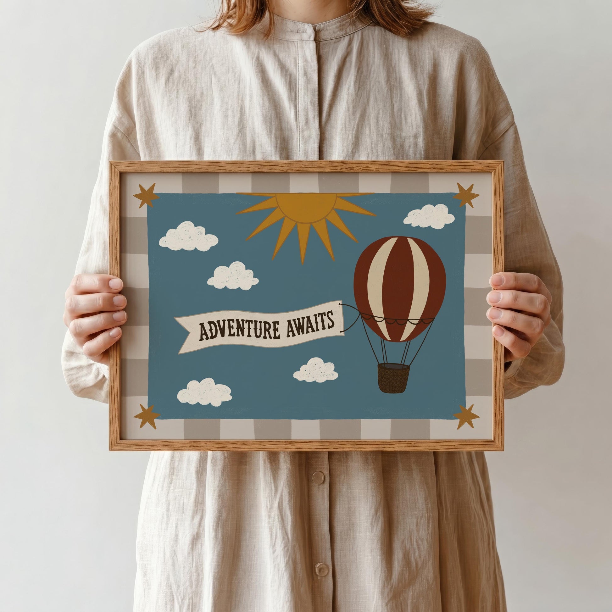 Hot Air Balloon Nursery Print, Whimsical Kids Wall Art, Adventure Awaits, Unframed (MR130)