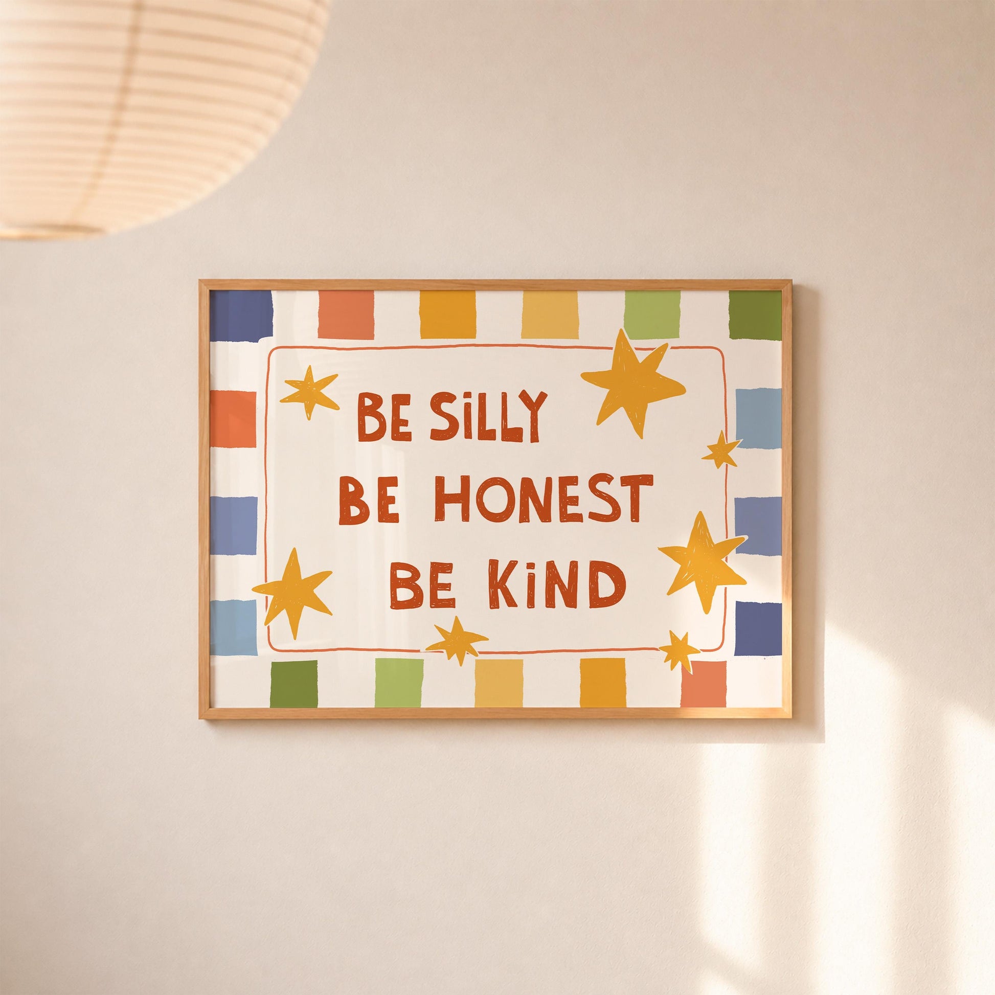 Be Silly Honest Kind Print, Checkered Kids Wall Art, Playroom Poster, UNFRAMED (MR101)