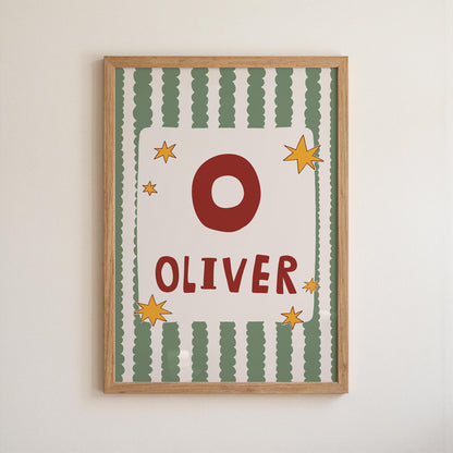 Custom Name Wall Art, Initial Name Poster, Colorful Kids Nursery and Playroom Decor MR137