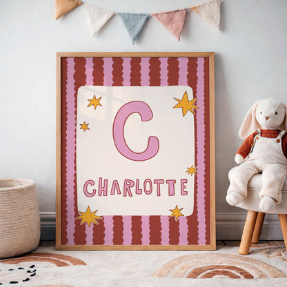 Custom Name Wall Art, Initial Name Poster, Colorful Kids Nursery and Playroom Decor MR137