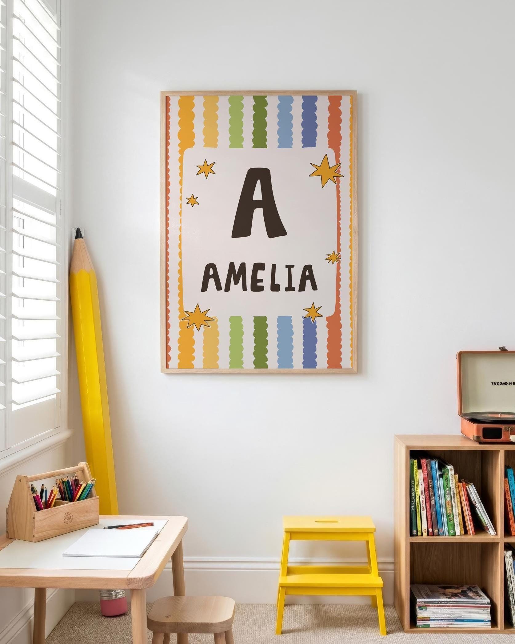 Custom Name Wall Art, Initial Name Poster, Colorful Kids Nursery and Playroom Decor MR137