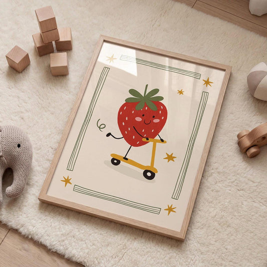Strawberry Print Fruit Theme Nursery Wall Art Kids Room Poster Playroom Decor (MR125)
