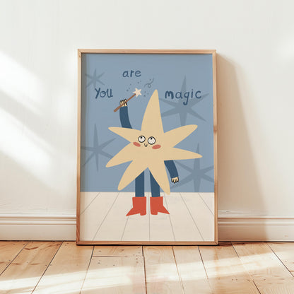 You Are Magic Print, Whimsical Star Kids Wall Art, Nursery Decor, Playroom Poster MR132