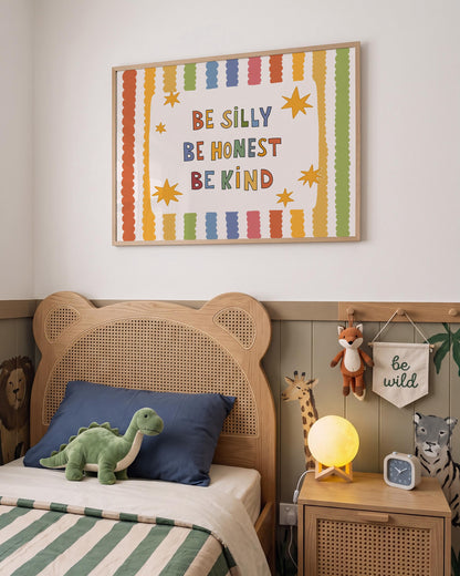 Be Silly Honest Kind Print, Colorful Stars Kids Playroom Poster, Toddler Wall Decor (MR120)