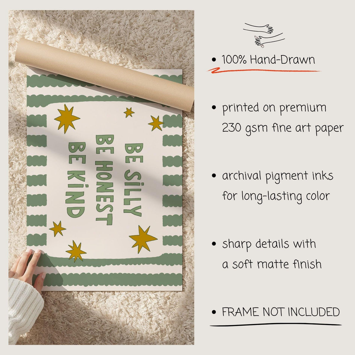 Be Silly Honest Kind Print, Stars Kids Playroom Poster, Toddler Colorful Wall Decor (MR106)
