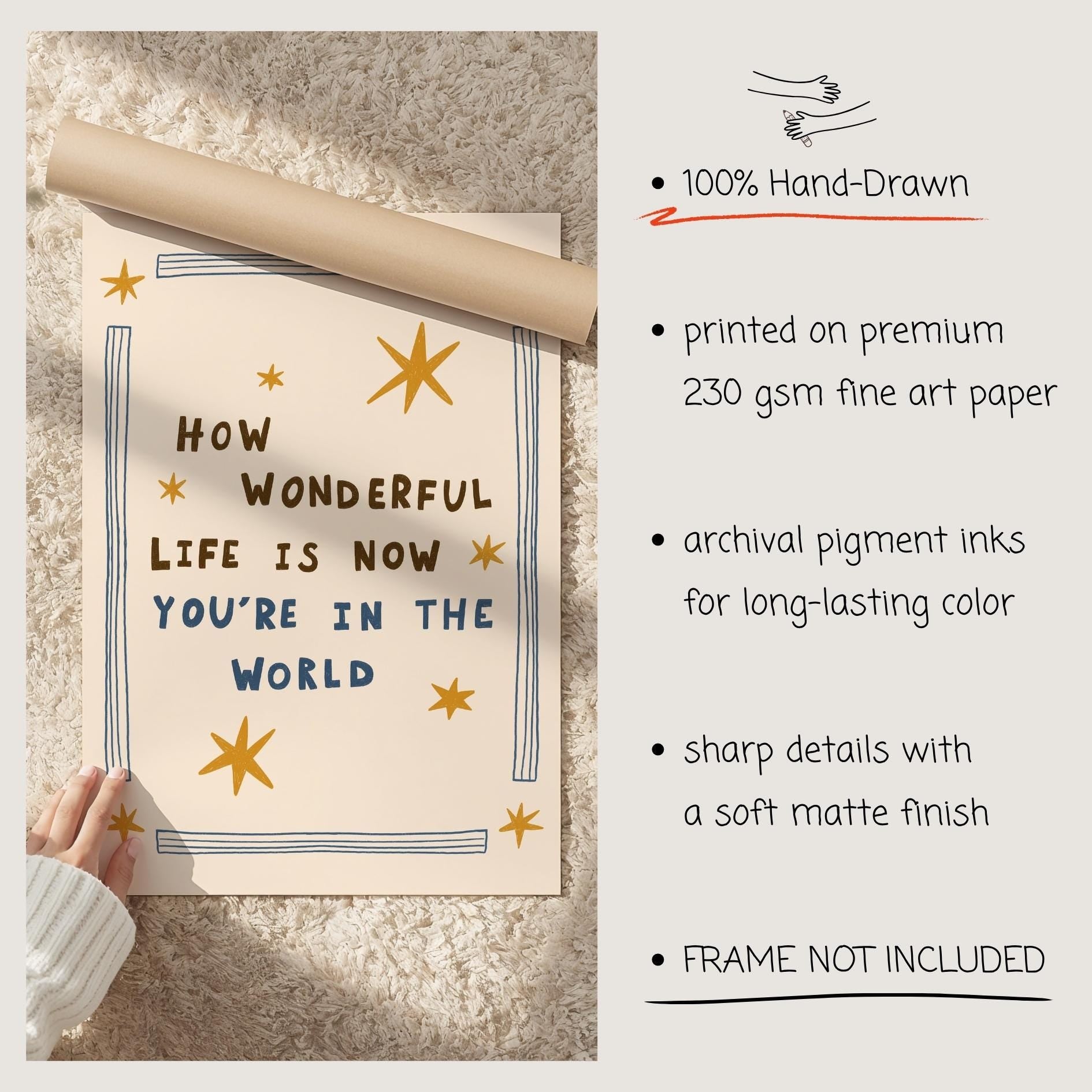 How Wonderful Life Is Now You’re in the World Print, Nursery Wall Art, Playroom Decor (MR138)