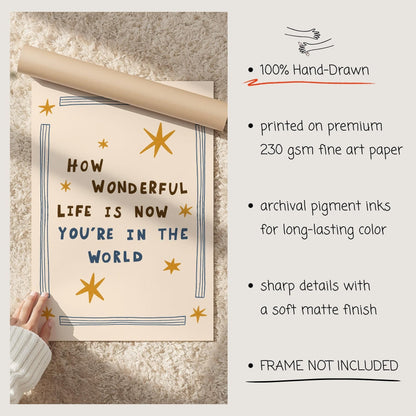 How Wonderful Life Is Now You’re in the World Print, Nursery Wall Art, Playroom Decor (MR138)