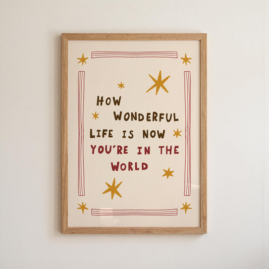 How Wonderful Life Is Now You’re in the World Print, Nursery Wall Art, Playroom Decor (MR138)