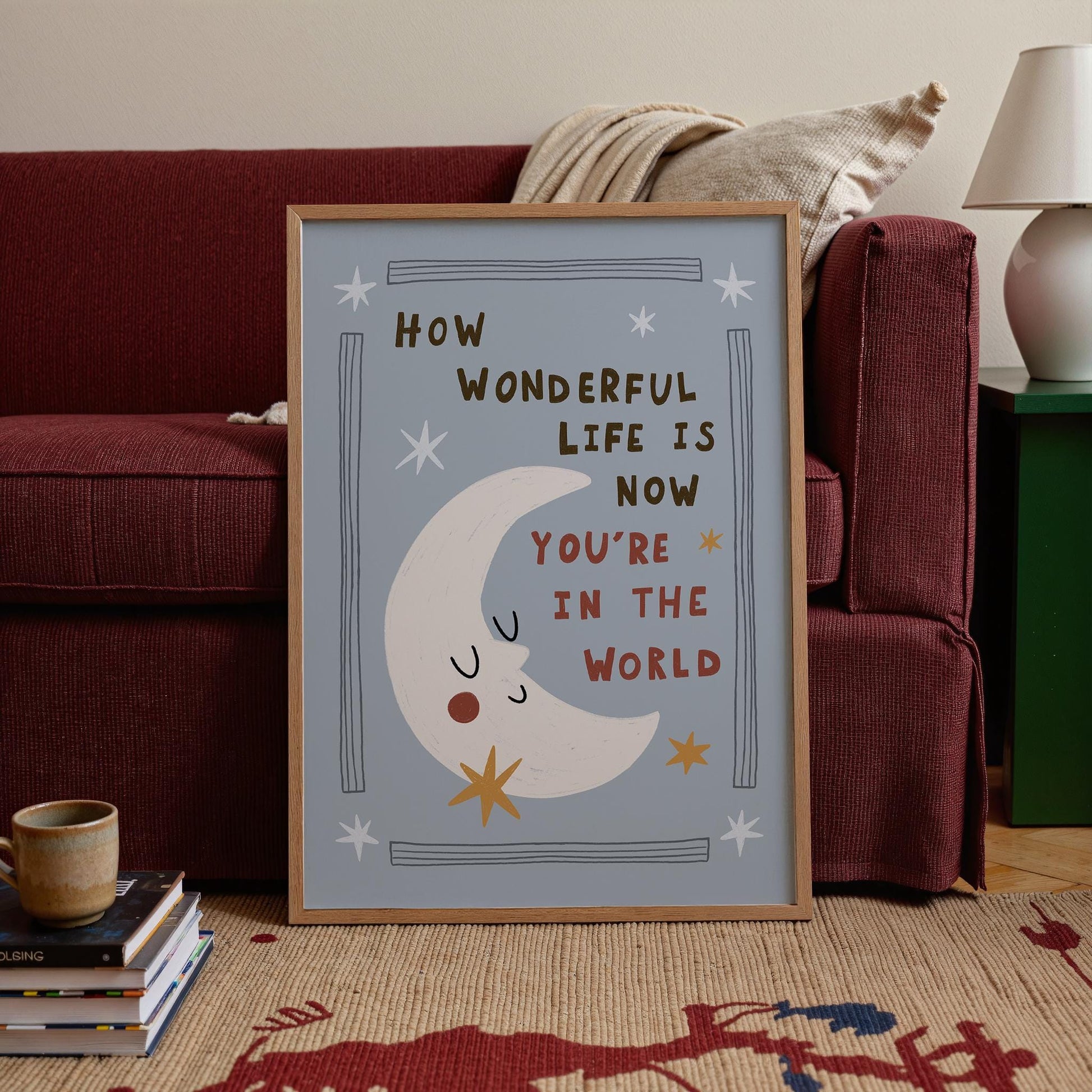 How Wonderful Life Is Now You’re in the World, Hand-Drawn Moon Nursery Print (MR139)