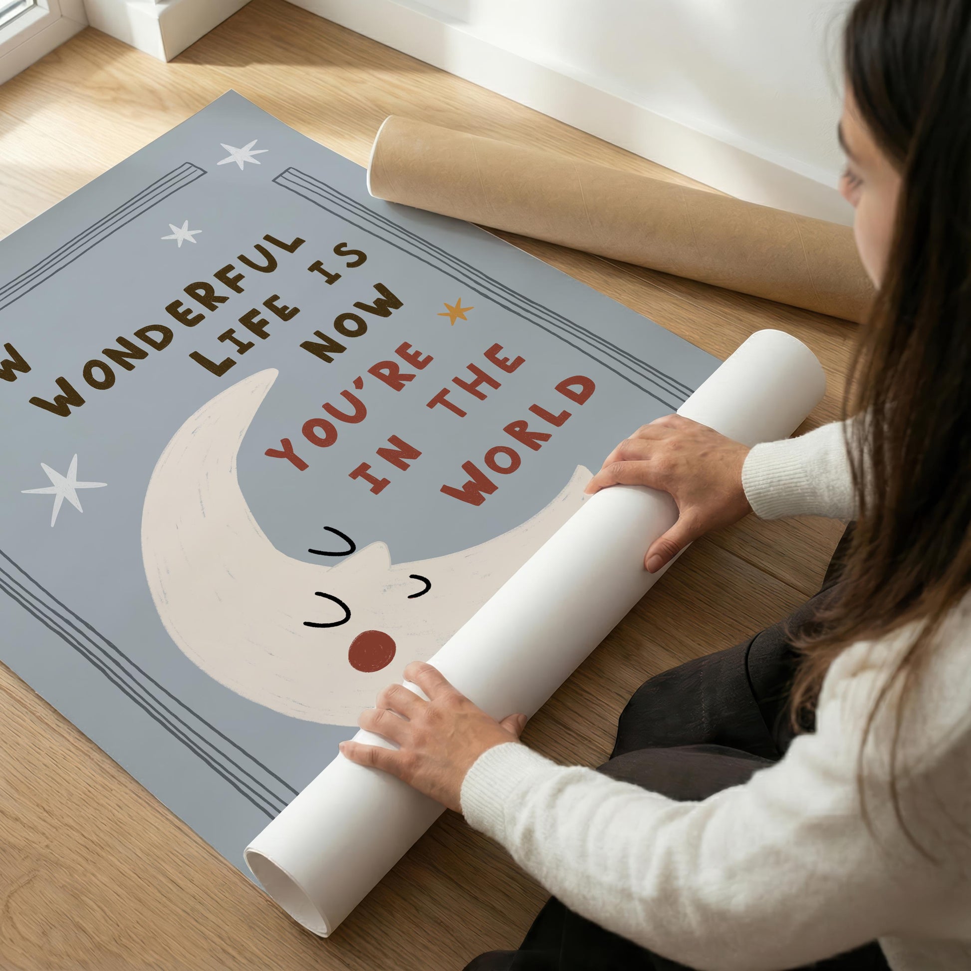 How Wonderful Life Is Now You’re in the World, Hand-Drawn Moon Nursery Print (MR139)