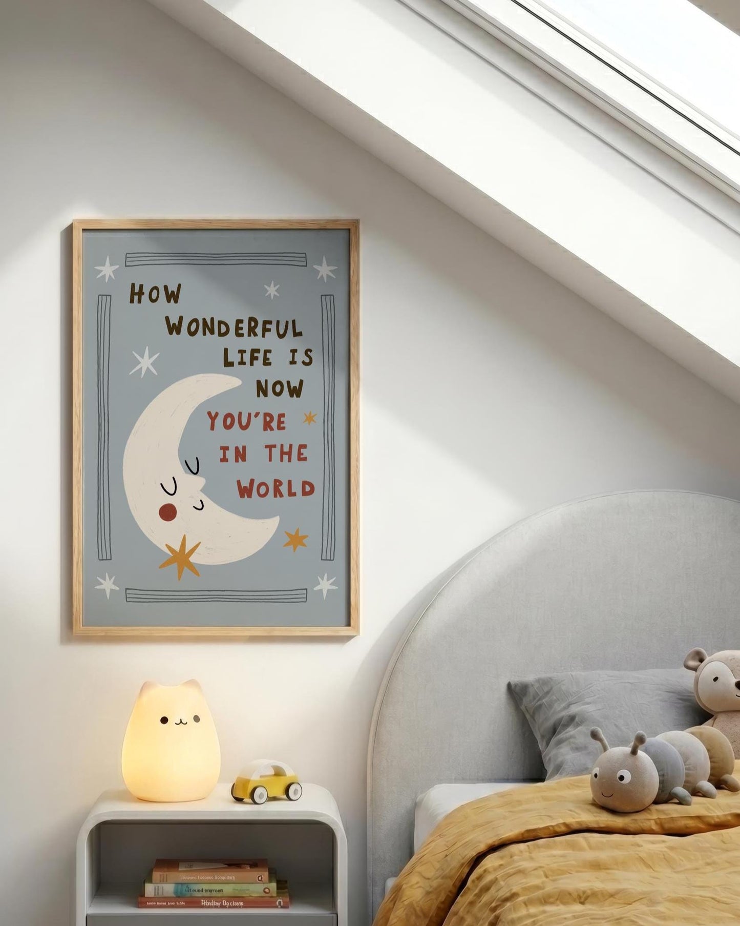 How Wonderful Life Is Now You’re in the World, Hand-Drawn Moon Nursery Print (MR139)