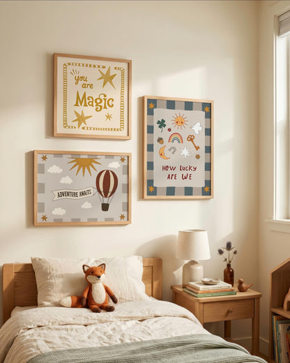 Hot Air Balloon Nursery Print, Whimsical Kids Wall Art, Adventure Awaits, Unframed (MR130)