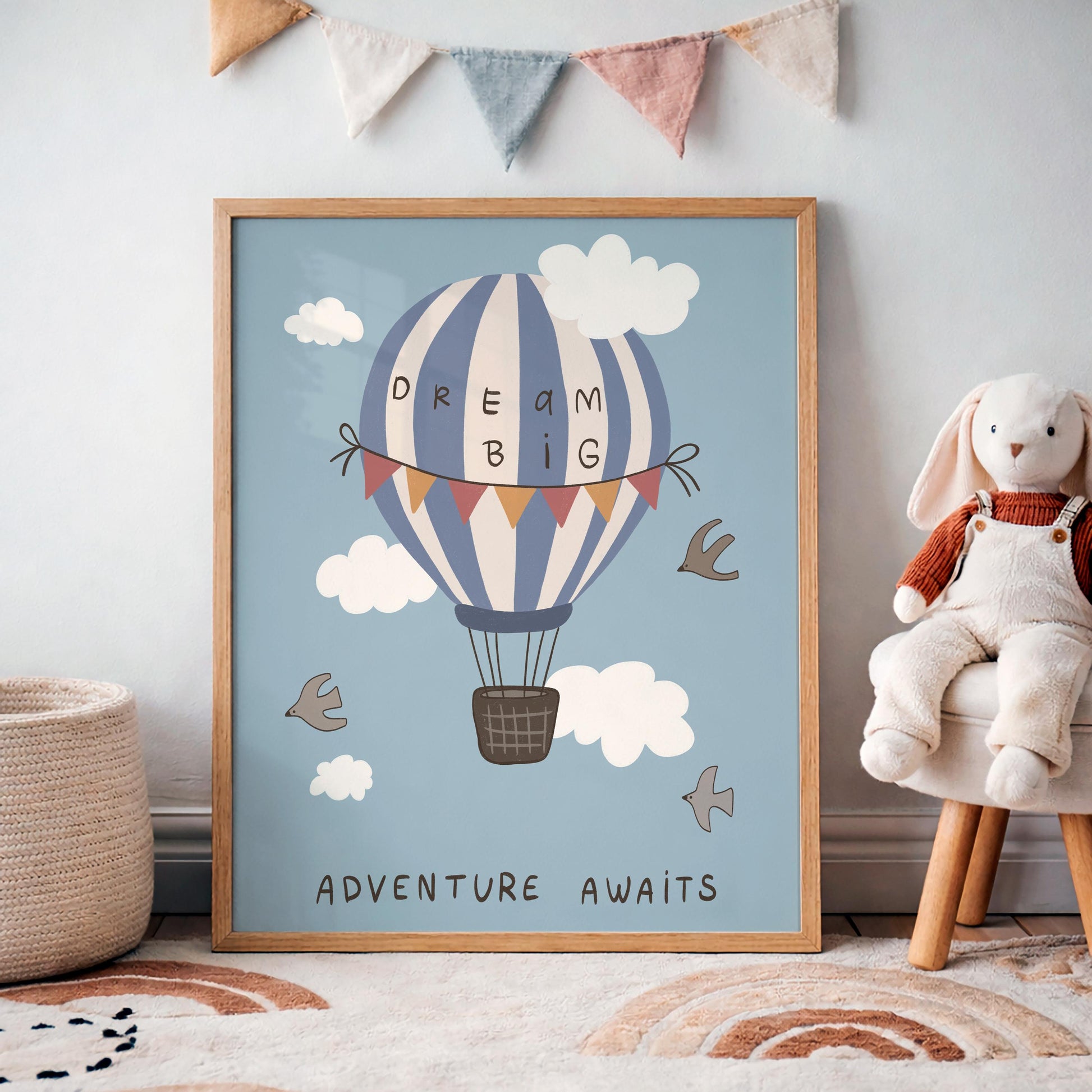 Hot Air Balloon Nursery Print Dream Big Wall Art Kids Room Playroom Decor (MR133)