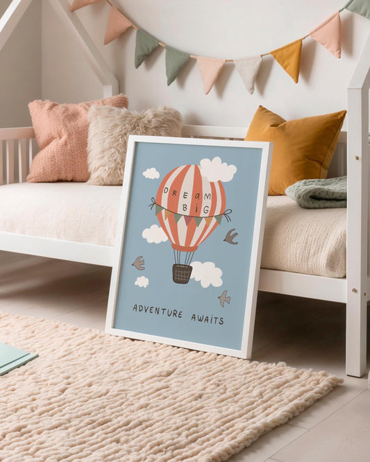 Hot Air Balloon Nursery Print Dream Big Wall Art Kids Room Playroom Decor (MR133)