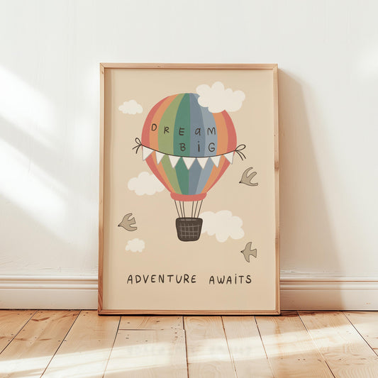 Hot Air Balloon Nursery Print Dream Big Wall Art Kids Room Playroom Decor (MR133)
