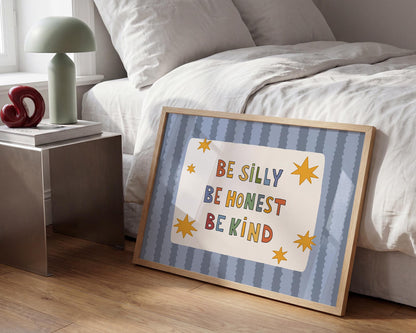Be Silly Honest Kind Print, Colorful Stars Kids Playroom Poster, Toddler Wall Decor (MR120)