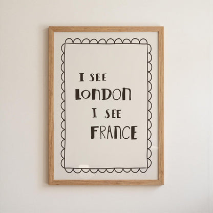 I See London I See France Print, Funny Toilet Poster, Powder Room Decor MR34