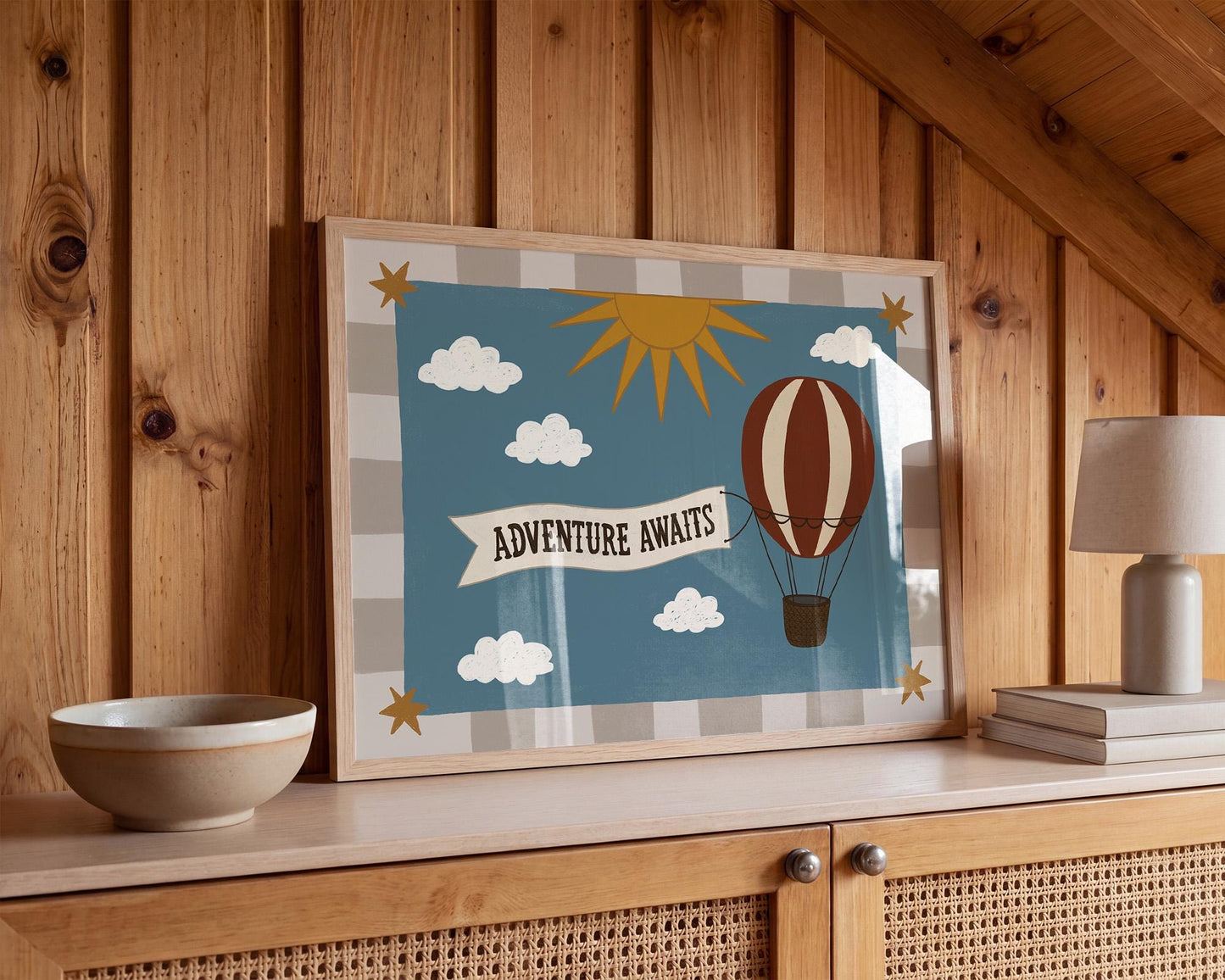 Hot Air Balloon Nursery Print, Whimsical Kids Wall Art, Adventure Awaits, Unframed (MR130)