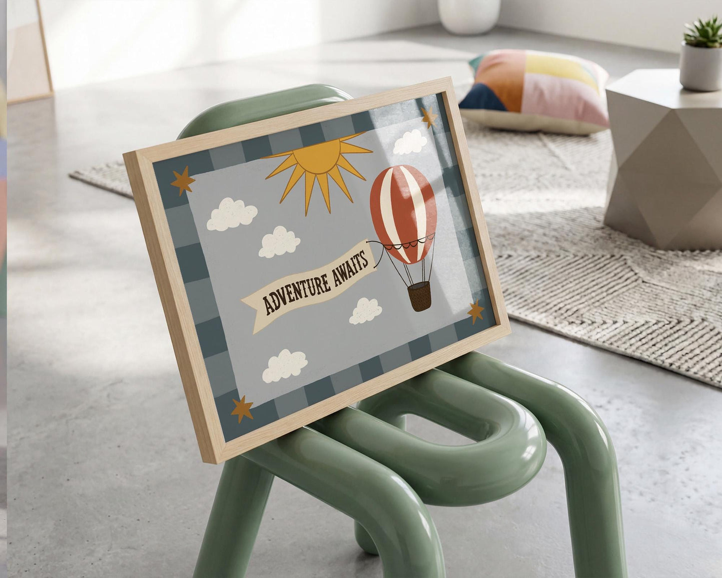 Hot Air Balloon Nursery Print, Whimsical Kids Wall Art, Adventure Awaits, Unframed (MR130)