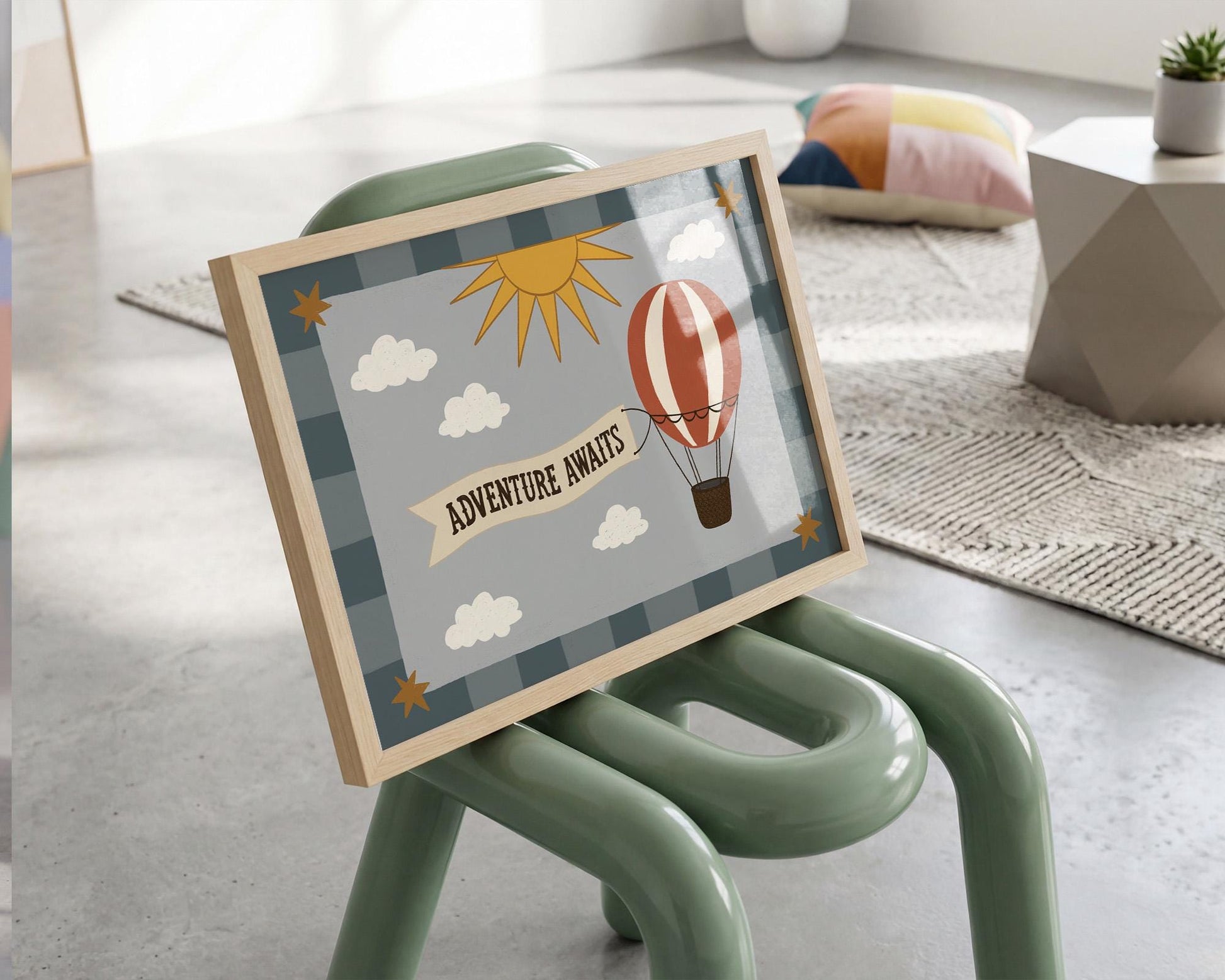 Hot Air Balloon Nursery Print, Whimsical Kids Wall Art, Adventure Awaits, Unframed (MR130)
