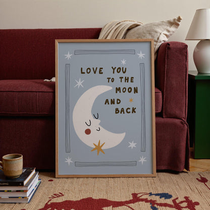 Love You to the Moon and Back, Hand-Drawn Nursery Print, Whimsical Kids Art (MR141) — poster 2