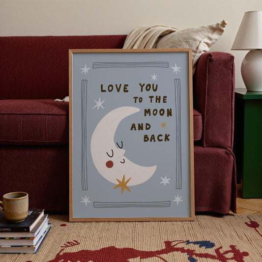 Love You to the Moon and Back, Hand-Drawn Nursery Print, Whimsical Kids Art (MR141) — poster 2