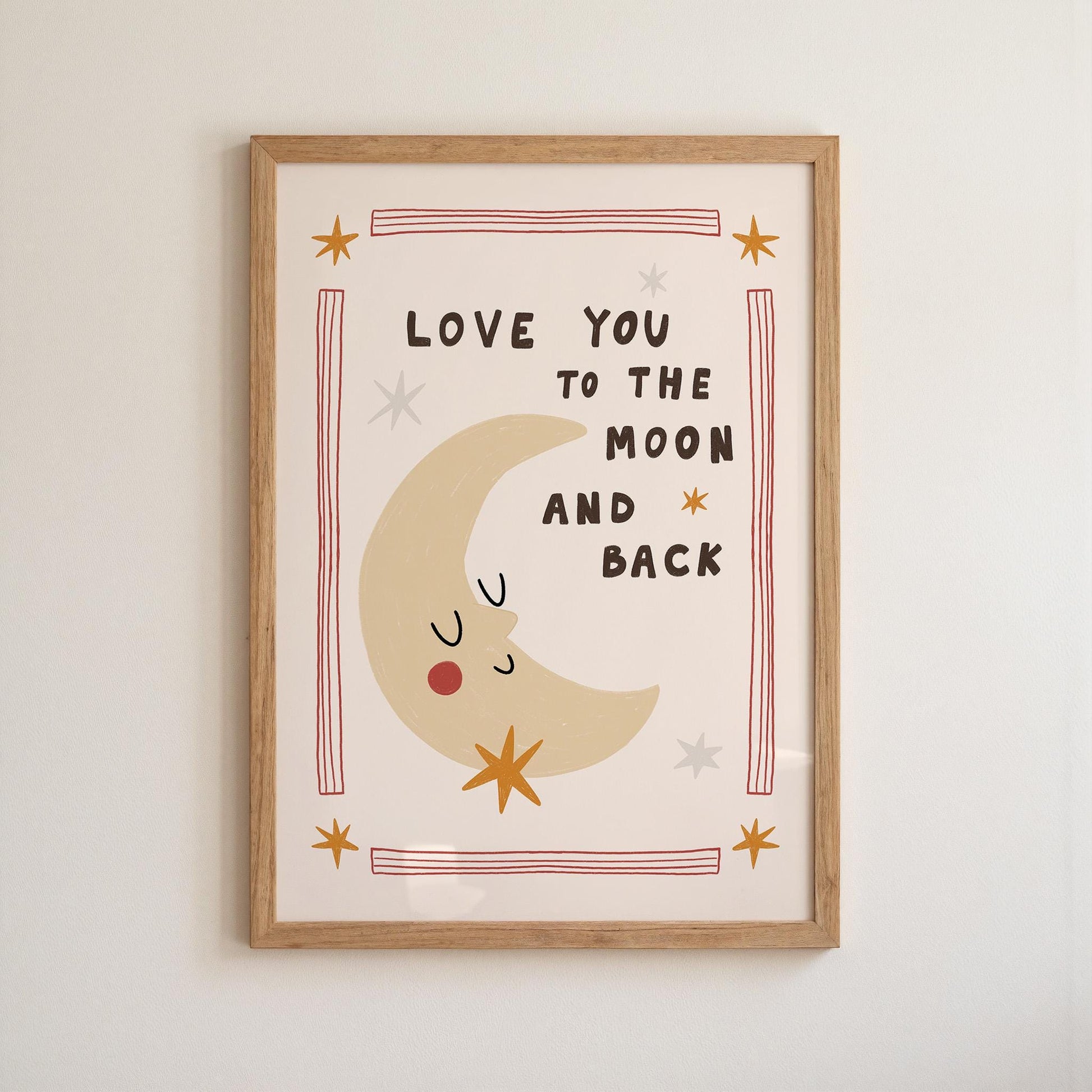 Love You to the Moon and Back, Hand-Drawn Nursery Print, Whimsical Kids Art (MR141) — poster 1