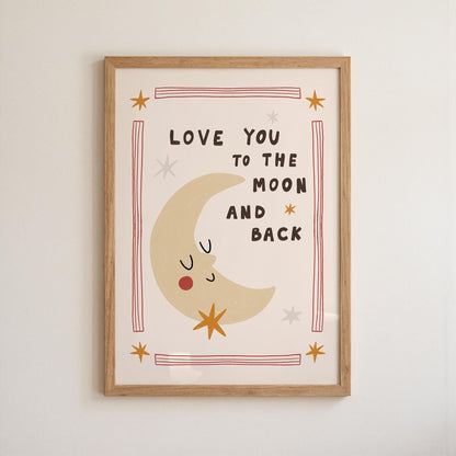 Love You to the Moon and Back, Hand-Drawn Nursery Print, Whimsical Kids Art (MR141) — poster 1