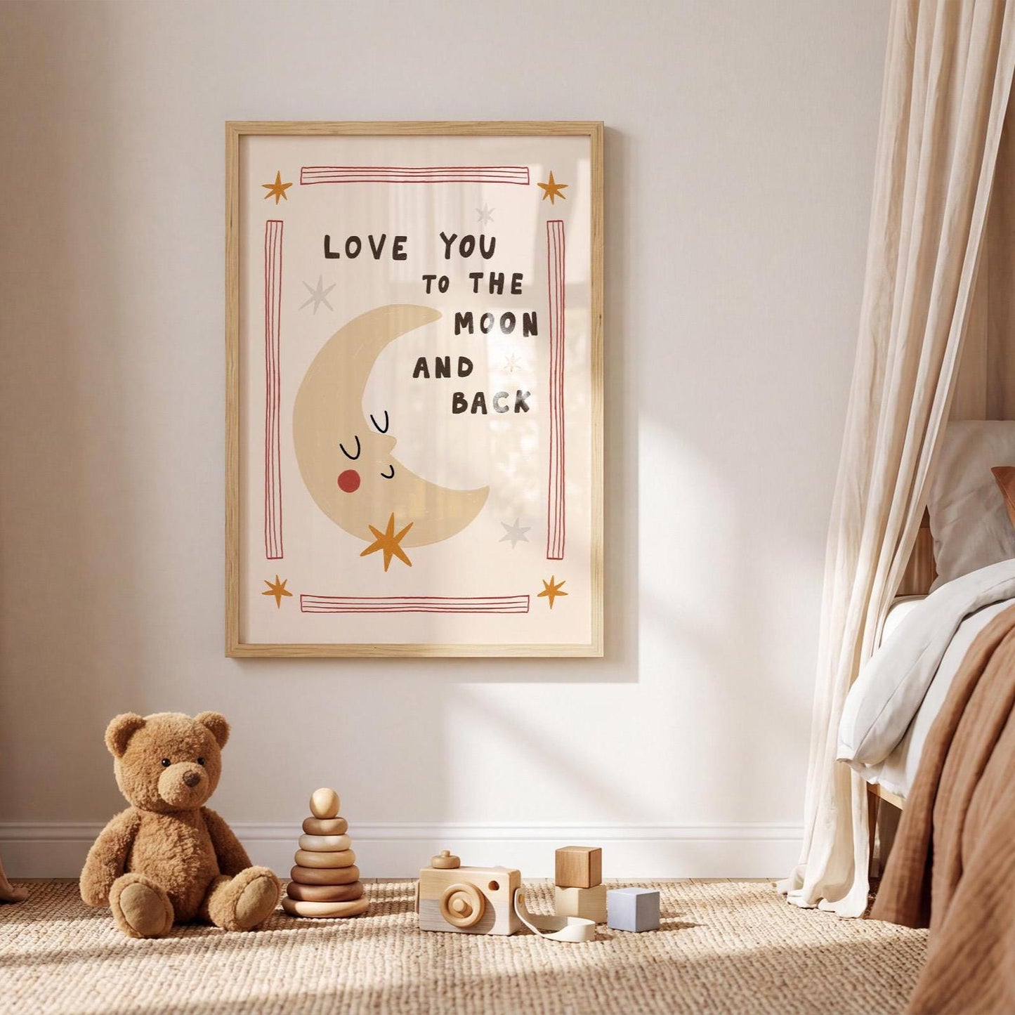 Love You to the Moon and Back, Hand-Drawn Nursery Print, Whimsical Kids Art (MR141) — poster 3